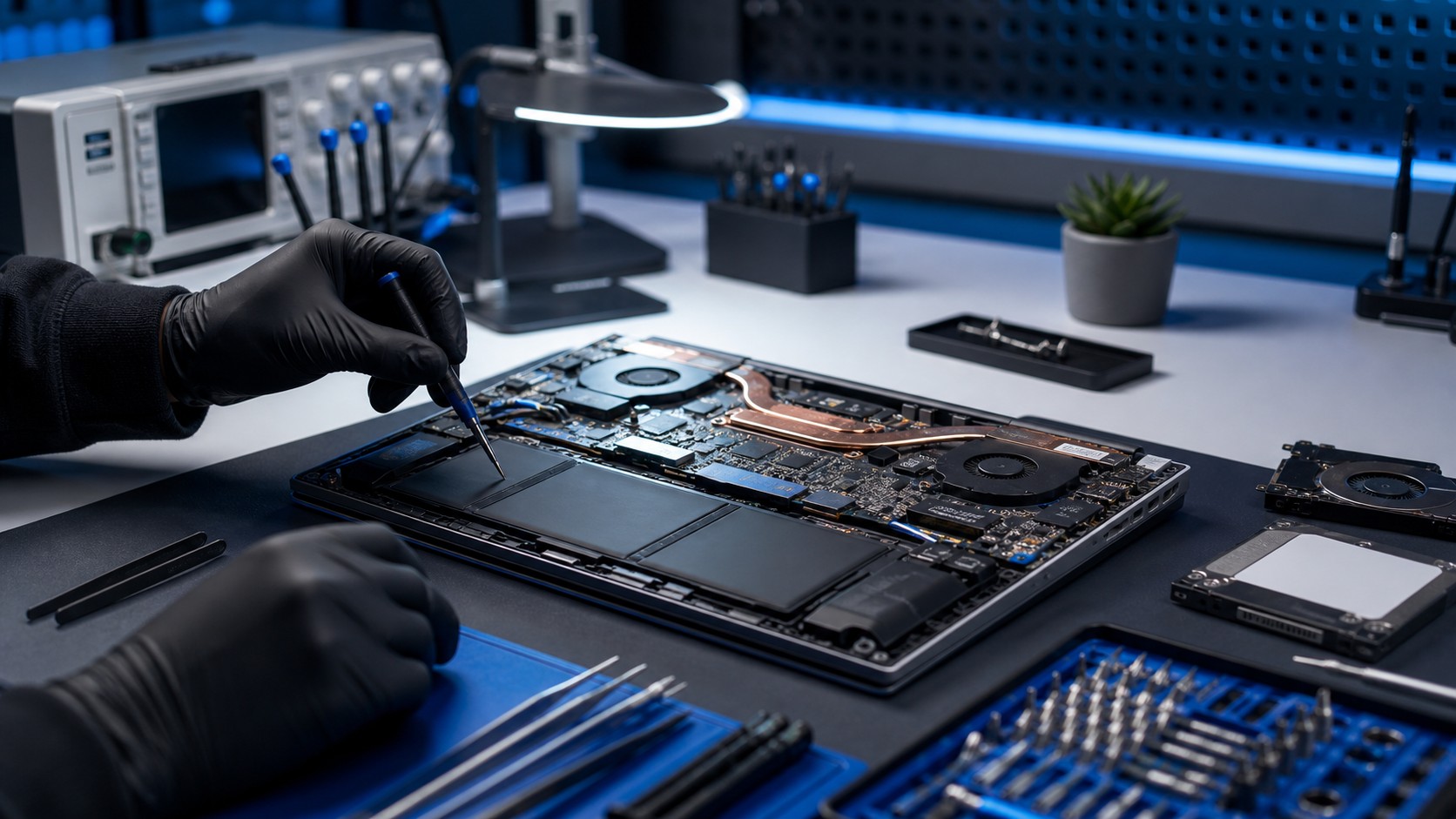 Professional IT repair workspace